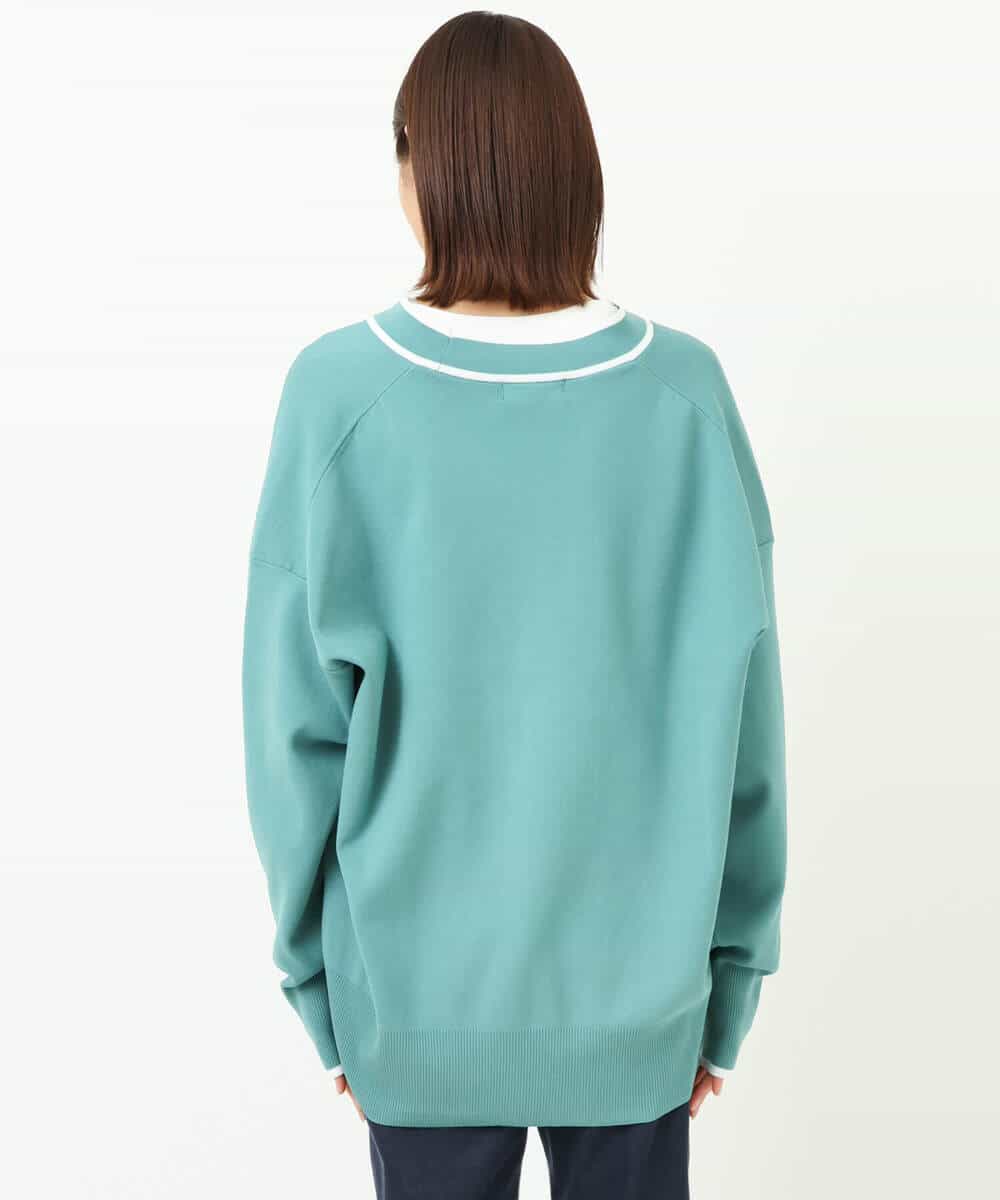 FKSFS01150 MK MICHEL KLEIN(MK ミッシェルクラン) 配色ラインニットカーディガン/洗える グリーン