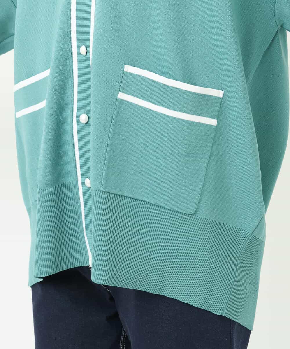 FKSFS01150 MK MICHEL KLEIN(MK ミッシェルクラン) 配色ラインニットカーディガン/洗える グリーン