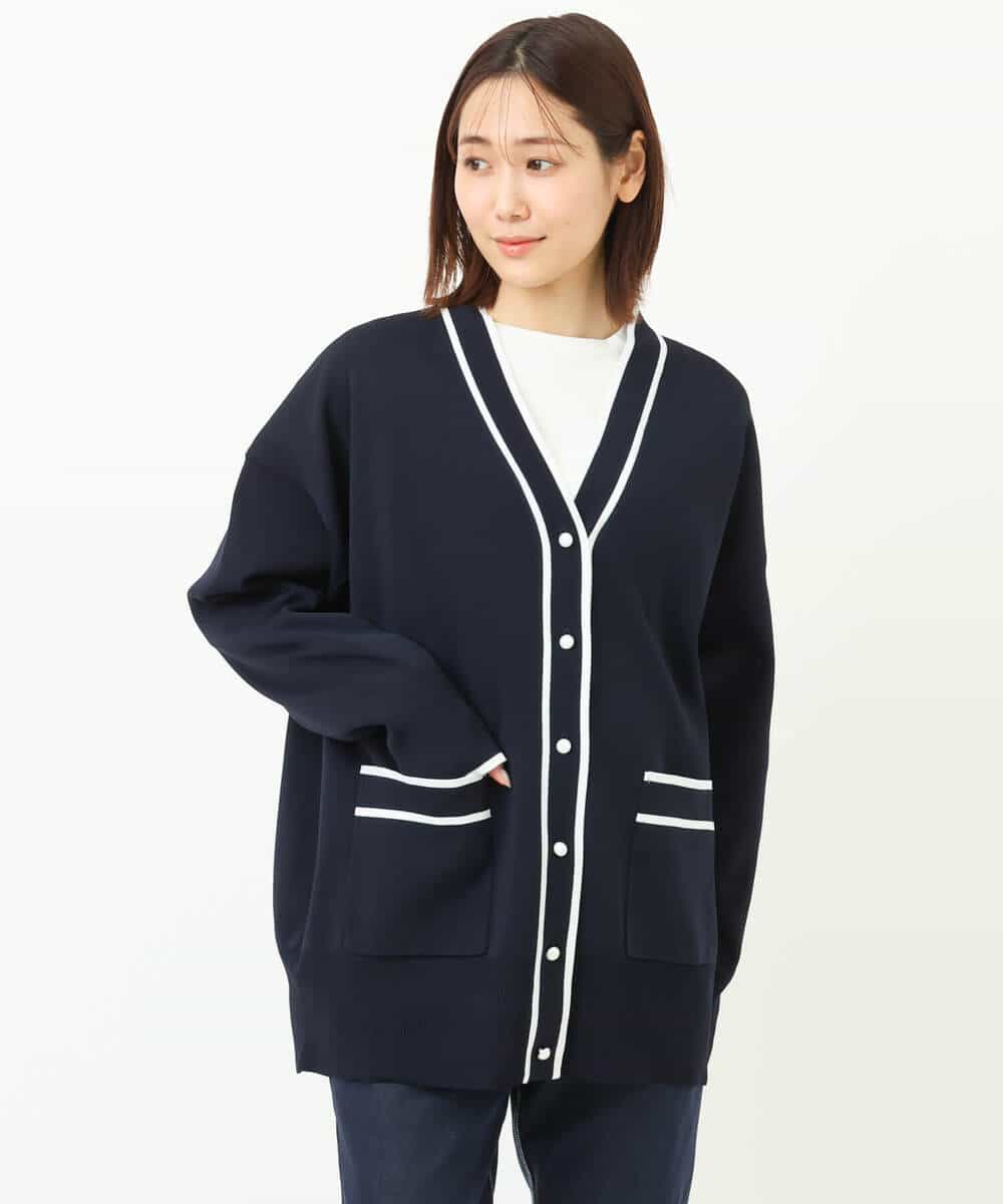 FKSFS01150 MK MICHEL KLEIN(MK ミッシェルクラン) 配色ラインニットカーディガン/洗える グリーン