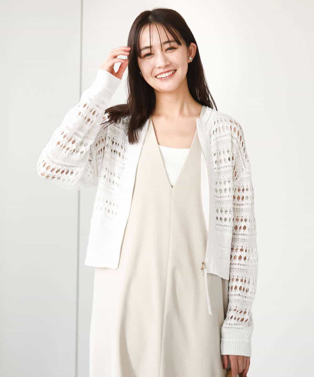FKSGA30170 MK MICHEL KLEIN(MK ミッシェルクラン) かぎ針風編みニットブルゾン/洗える アクアブルー