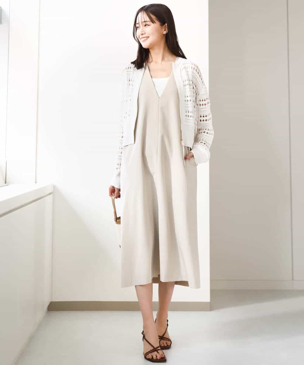 FKSGA30170 MK MICHEL KLEIN(MK ミッシェルクラン) かぎ針風編みニットブルゾン/洗える アクアブルー
