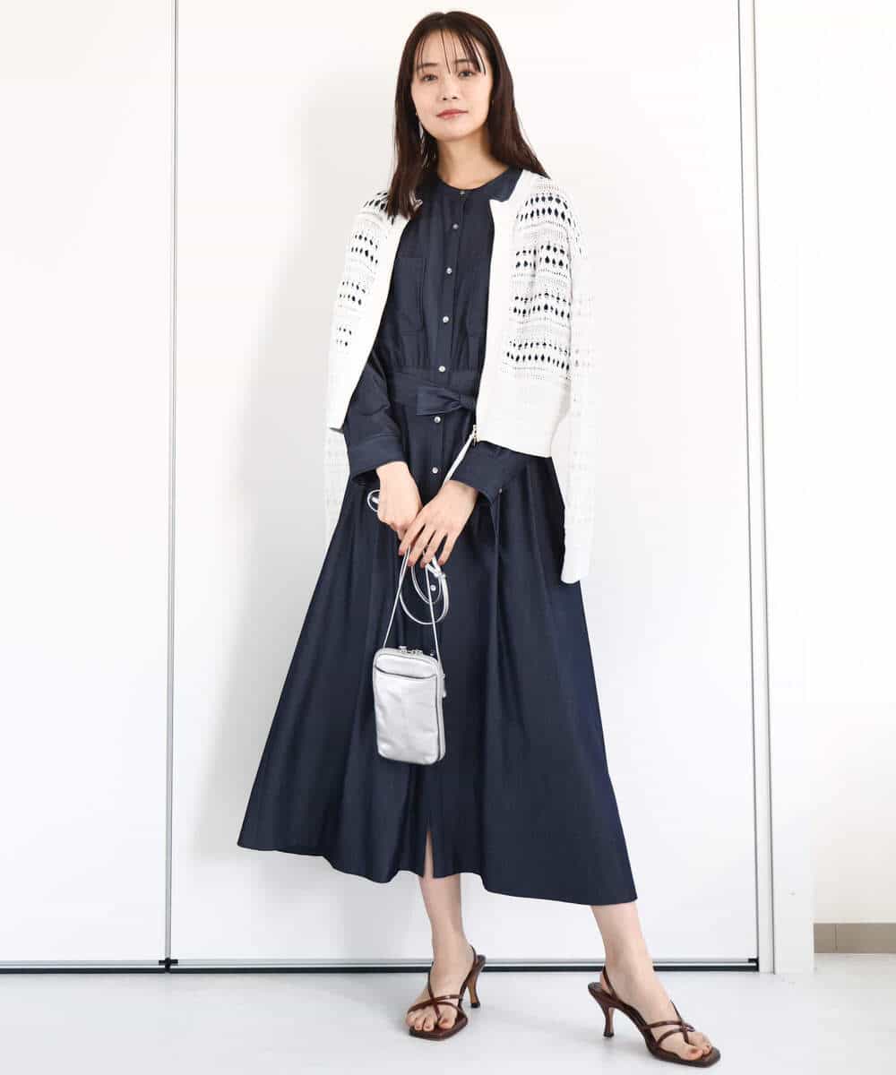 FKSGA30170 MK MICHEL KLEIN(MK ミッシェルクラン) かぎ針風編みニットブルゾン/洗える アクアブルー