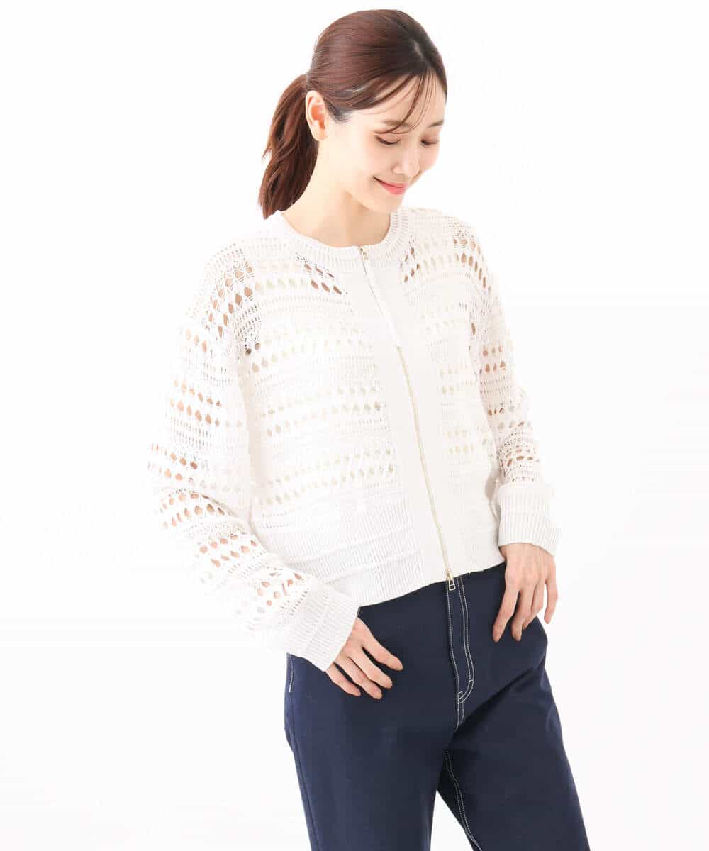 FKSGA30170 MK MICHEL KLEIN(MK ミッシェルクラン) かぎ針風編みニットブルゾン/洗える アクアブルー