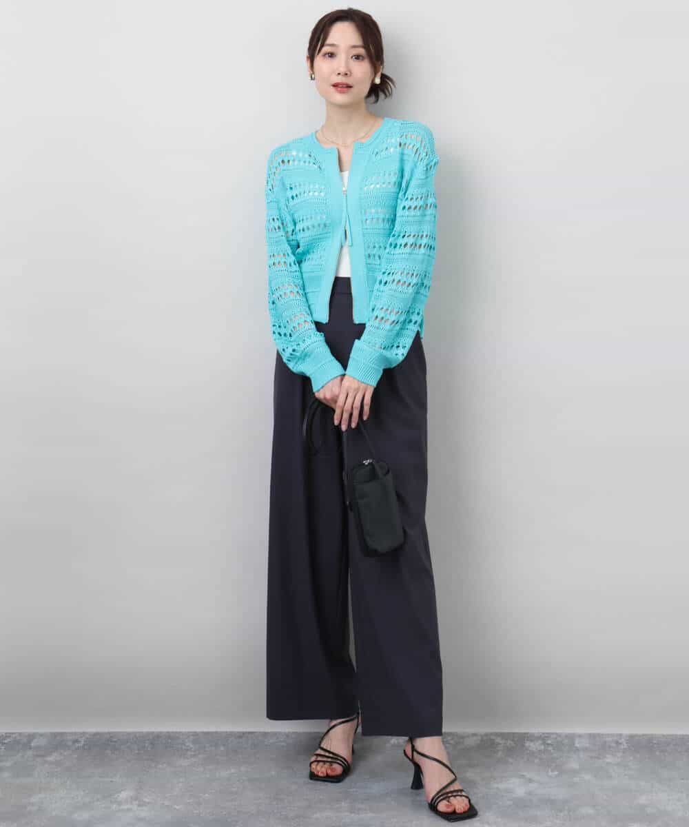 FKSGA30170 MK MICHEL KLEIN(MK ミッシェルクラン) かぎ針風編みニットブルゾン/洗える アクアブルー