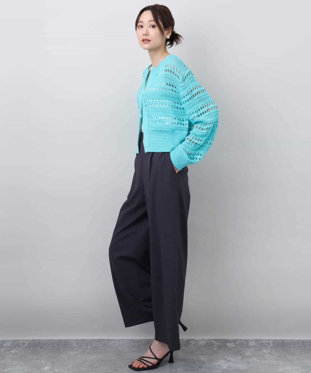 FKSGA30170 MK MICHEL KLEIN(MK ミッシェルクラン) かぎ針風編みニットブルゾン/洗える アクアブルー