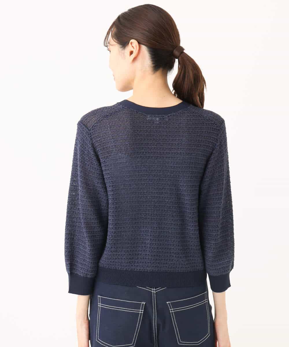 FKSGA40130 MK MICHEL KLEIN(MK ミッシェルクラン) ツイード調ブークレ編みニットカーディガン/洗える ネイビー