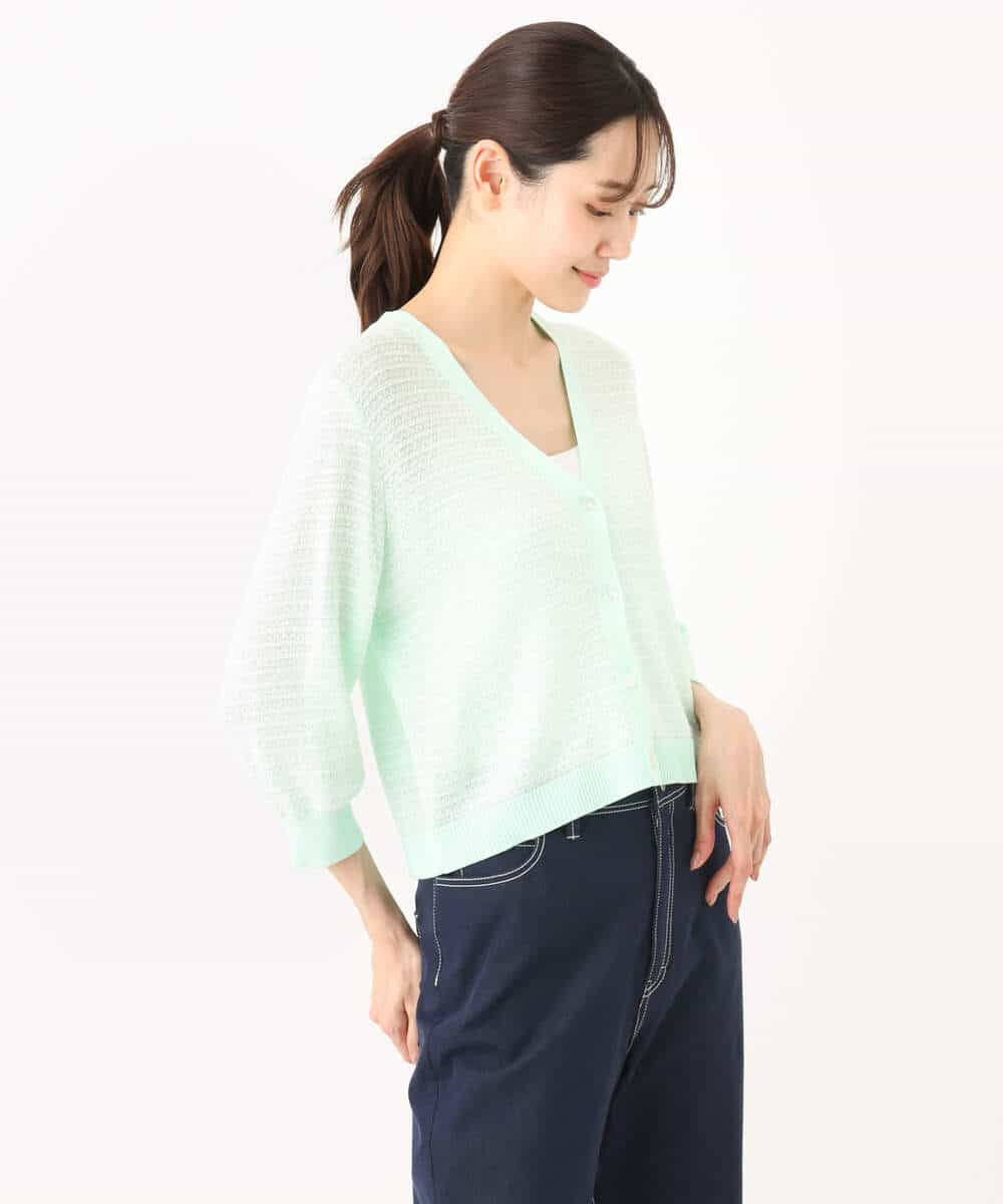 FKSGA40130 MK MICHEL KLEIN(MK ミッシェルクラン) ツイード調ブークレ編みニットカーディガン/洗える ネイビー