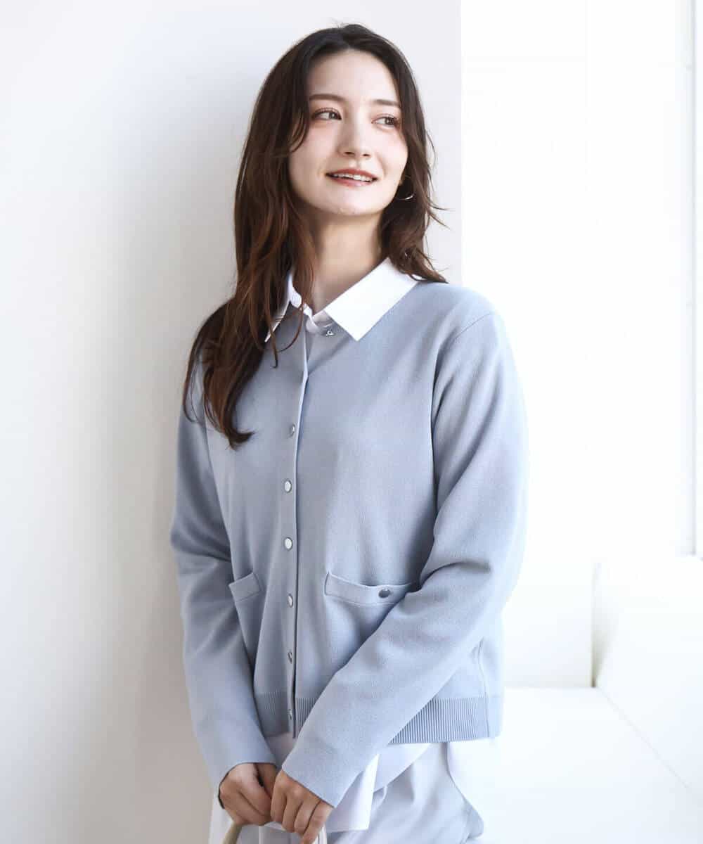 FKSGD20160 MK MICHEL KLEIN(MK ミッシェルクラン) 綿混ニットカーディガン/洗える ブルーグレー