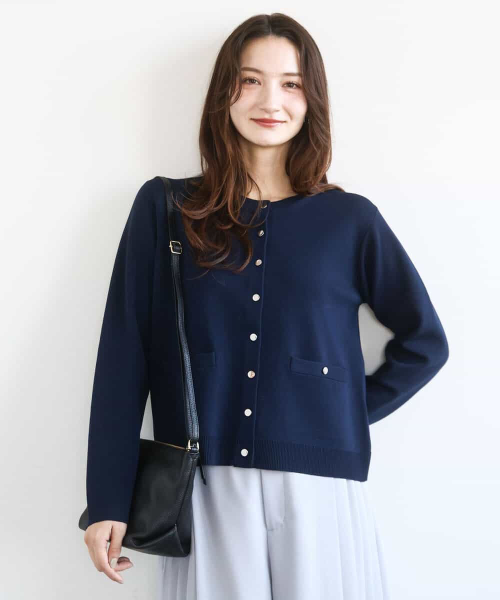 FKSGD20160 MK MICHEL KLEIN(MK ミッシェルクラン) 綿混ニットカーディガン/洗える ネイビー