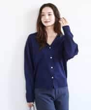 FKSGD21160 MK MICHEL KLEIN(MK ミッシェルクラン) ドット釦Vネックカーディガン(無地・ボーダー)/洗える ネイビー（無地）