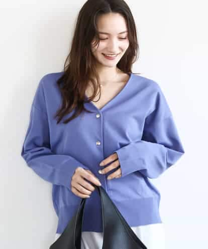 FKSGD21160 MK MICHEL KLEIN ドット釦Vネックカーディガン(無地・ボーダー)/洗える