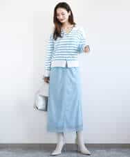 FKSGD21160 MK MICHEL KLEIN(MK ミッシェルクラン) ドット釦Vネックカーディガン(無地・ボーダー)/洗える パープル（無地）