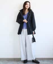 FKSGD21160 MK MICHEL KLEIN(MK ミッシェルクラン) ドット釦Vネックカーディガン(無地・ボーダー)/洗える パープル（無地）