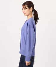 FKSGD21160 MK MICHEL KLEIN(MK ミッシェルクラン) ドット釦Vネックカーディガン(無地・ボーダー)/洗える パープル（無地）