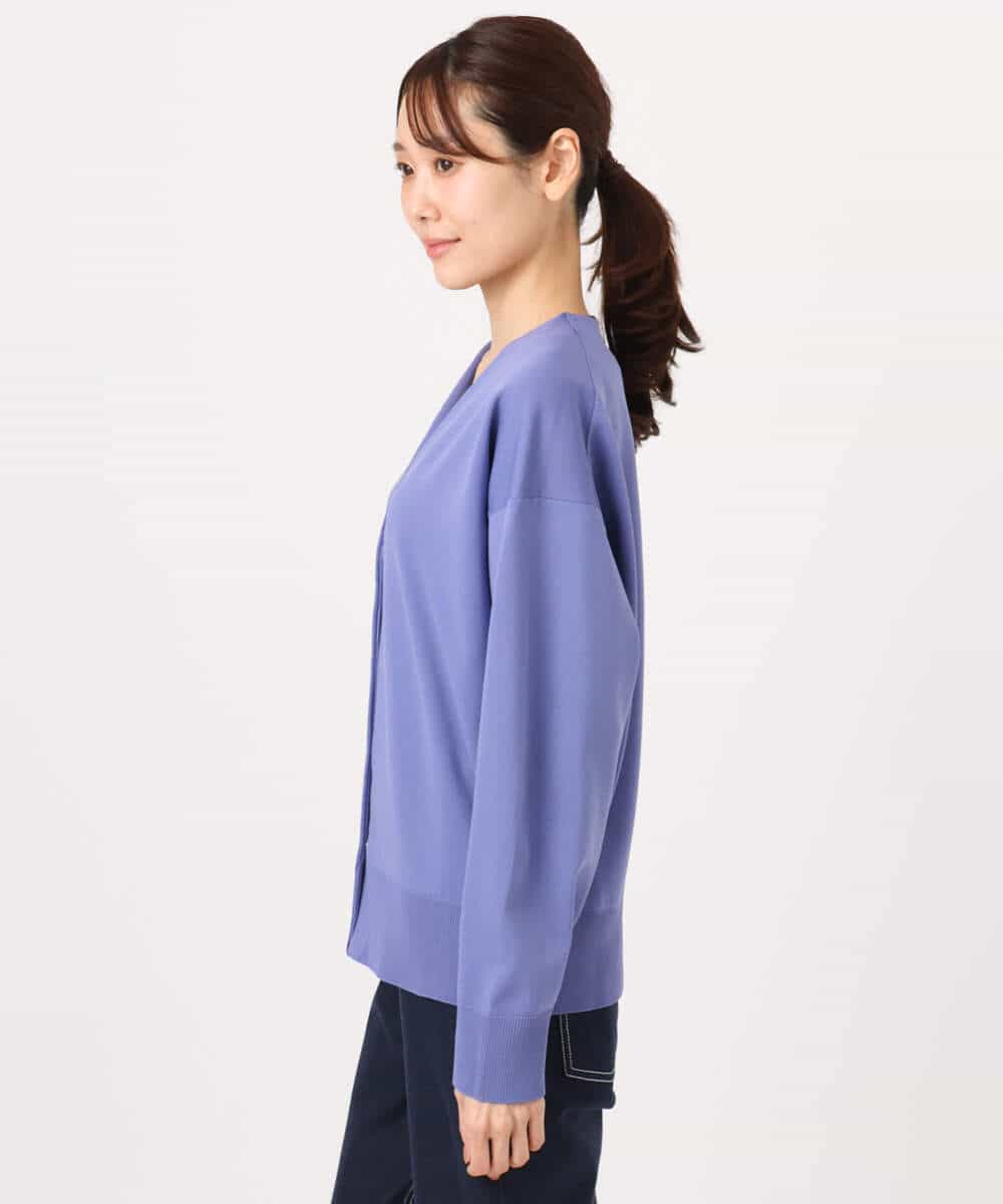 FKSGD21160 MK MICHEL KLEIN(MK ミッシェルクラン) ドット釦Vネックカーディガン(無地・ボーダー)/洗える パープル（無地）