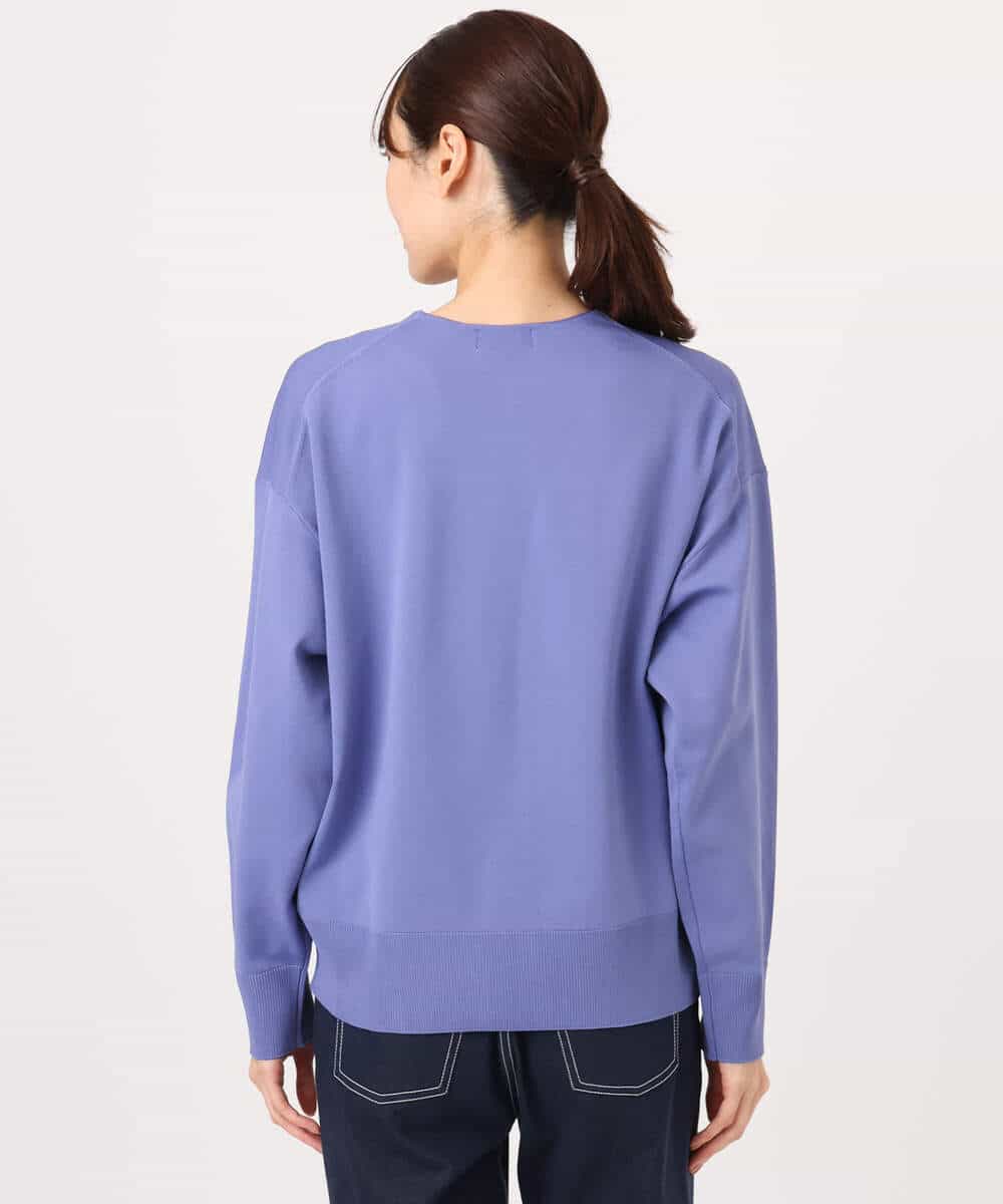 FKSGD21160 MK MICHEL KLEIN(MK ミッシェルクラン) ドット釦Vネックカーディガン(無地・ボーダー)/洗える パープル（無地）