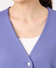 FKSGD21160 MK MICHEL KLEIN(MK ミッシェルクラン) ドット釦Vネックカーディガン(無地・ボーダー)/洗える パープル（無地）