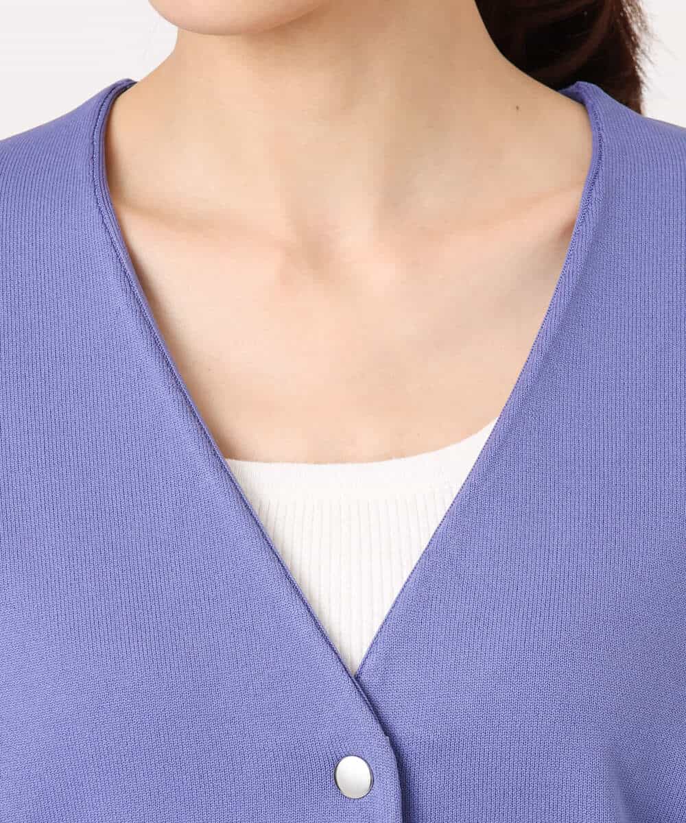 FKSGD21160 MK MICHEL KLEIN(MK ミッシェルクラン) ドット釦Vネックカーディガン(無地・ボーダー)/洗える パープル（無地）
