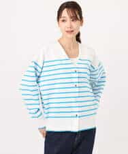 FKSGD21160 MK MICHEL KLEIN(MK ミッシェルクラン) ドット釦Vネックカーディガン(無地・ボーダー)/洗える パープル（無地）