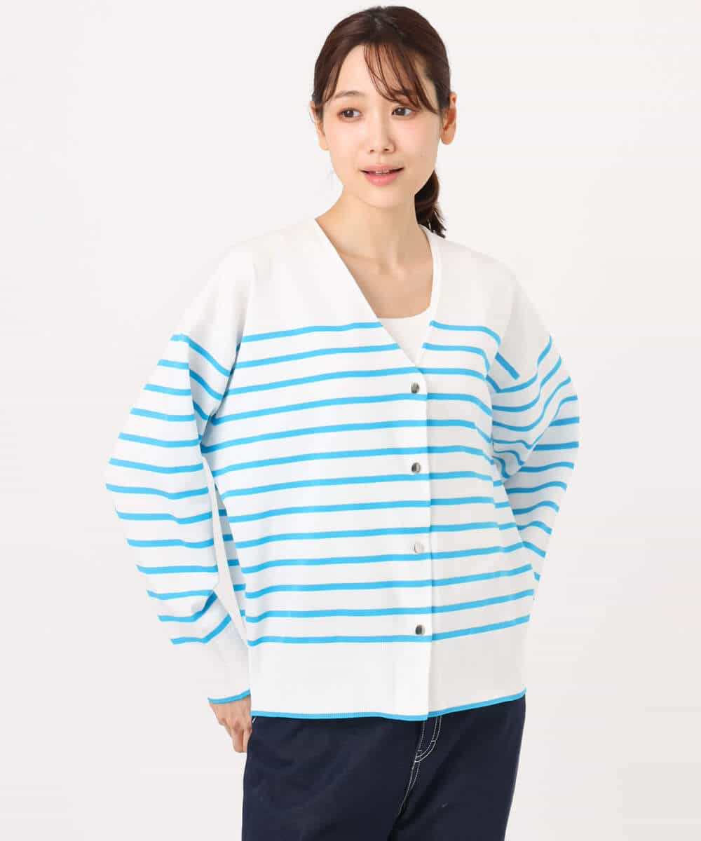 FKSGD21160 MK MICHEL KLEIN(MK ミッシェルクラン) ドット釦Vネックカーディガン(無地・ボーダー)/洗える パープル（無地）