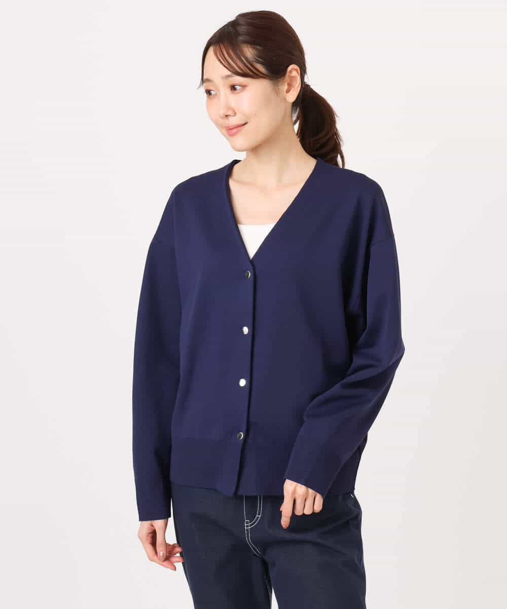 FKSGD21160 MK MICHEL KLEIN(MK ミッシェルクラン) ドット釦Vネックカーディガン(無地・ボーダー)/洗える パープル（無地）