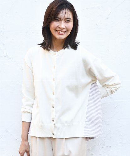 FKSGD30170  ストライプ切替えデザインニット/洗える