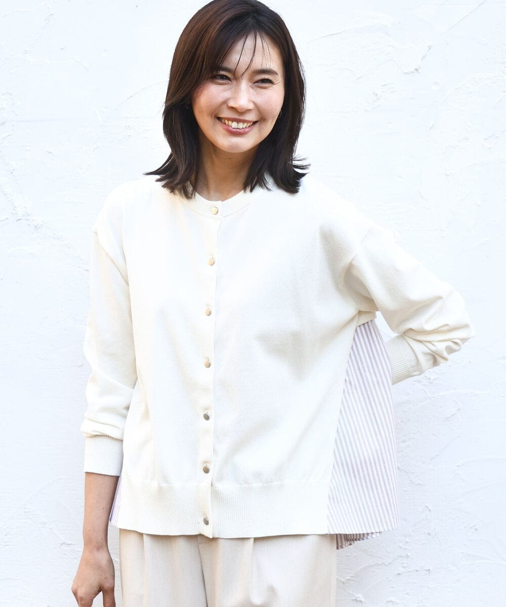 FKSGD30170 MK MICHEL KLEIN(MK ミッシェルクラン) [洗える]ストライプ切替えデザインニット アイボリー