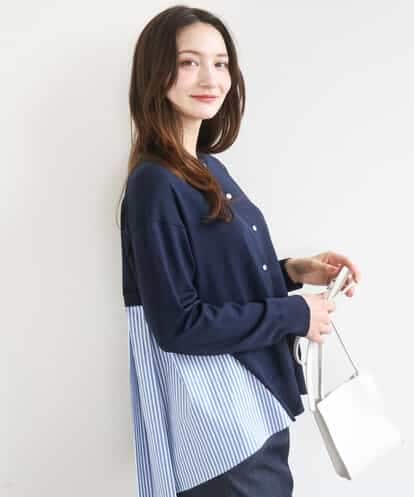 FKSGD30170 MK MICHEL KLEIN ストライプ切替えデザインニット/洗える