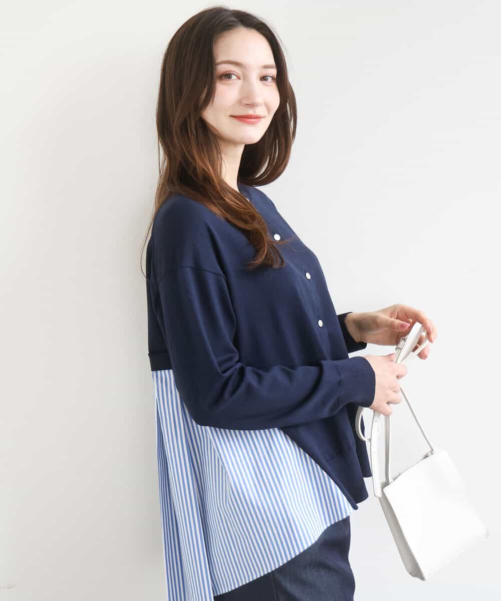 FKSGD30170 MK MICHEL KLEIN(MK ミッシェルクラン) ストライプ切替えデザインニット/洗える ネイビー