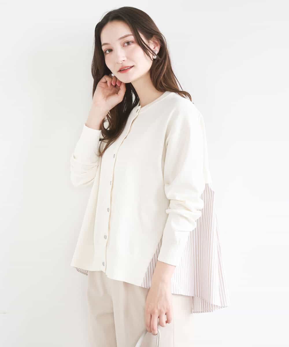 FKSGD30170 MK MICHEL KLEIN(MK ミッシェルクラン) ストライプ切替えデザインニット/洗える アイボリー