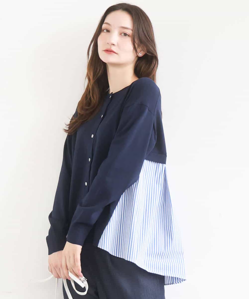 FKSGD30170 MK MICHEL KLEIN(MK ミッシェルクラン) ストライプ切替えデザインニット/洗える アイボリー