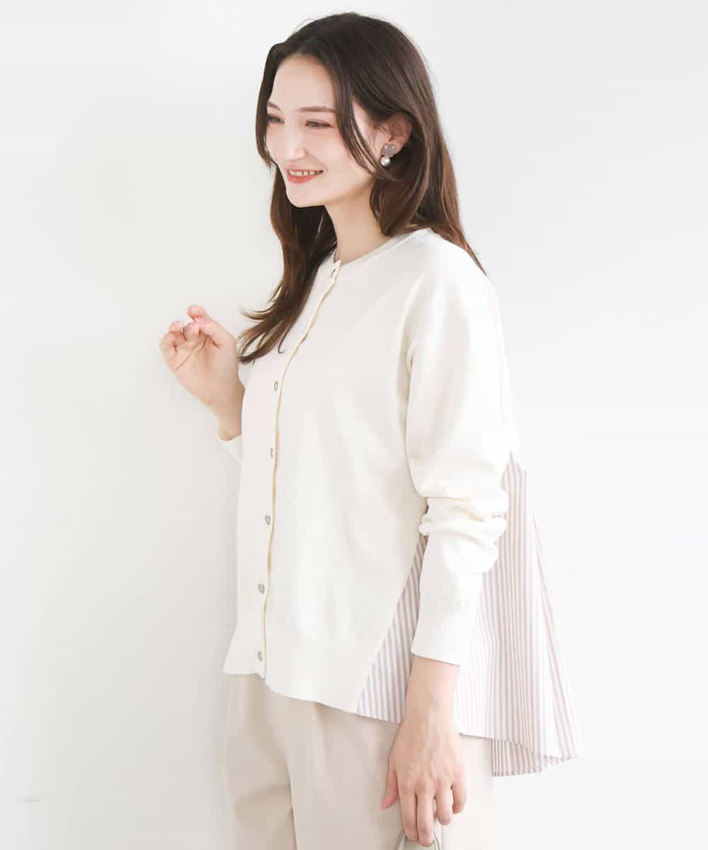 FKSGD30170 MK MICHEL KLEIN(MK ミッシェルクラン) ストライプ切替えデザインニット/洗える アイボリー