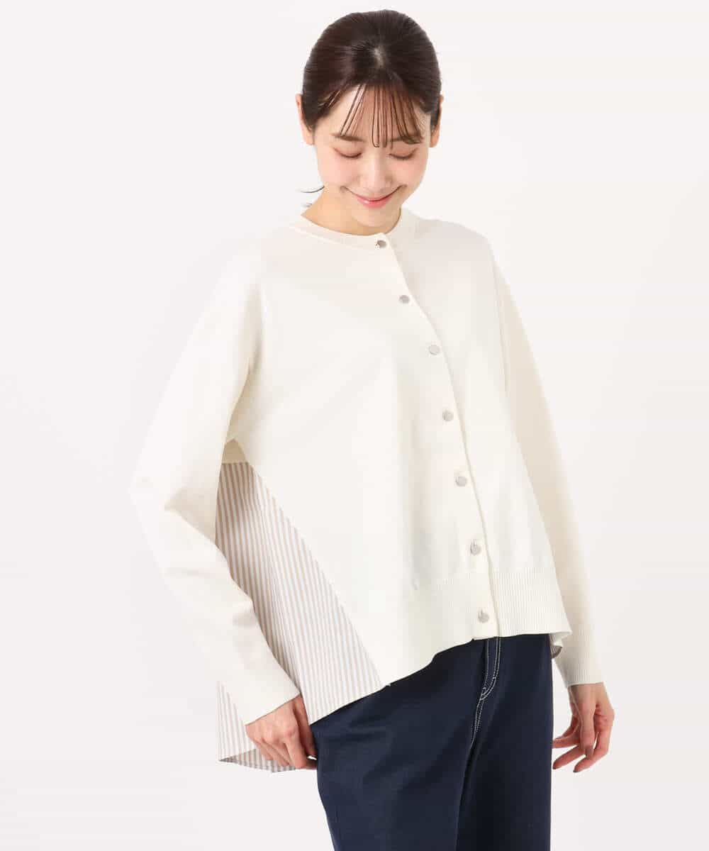 FKSGD30170 MK MICHEL KLEIN(MK ミッシェルクラン) ストライプ切替えデザインニット/洗える アイボリー