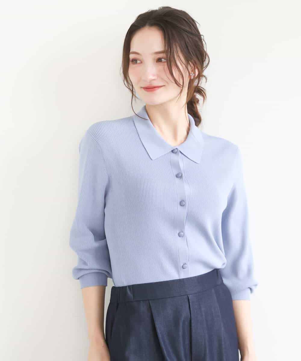 FKSGD31150 MK MICHEL KLEIN(MK ミッシェルクラン) 衿付きニットプルオーバー/洗える ライトブルー