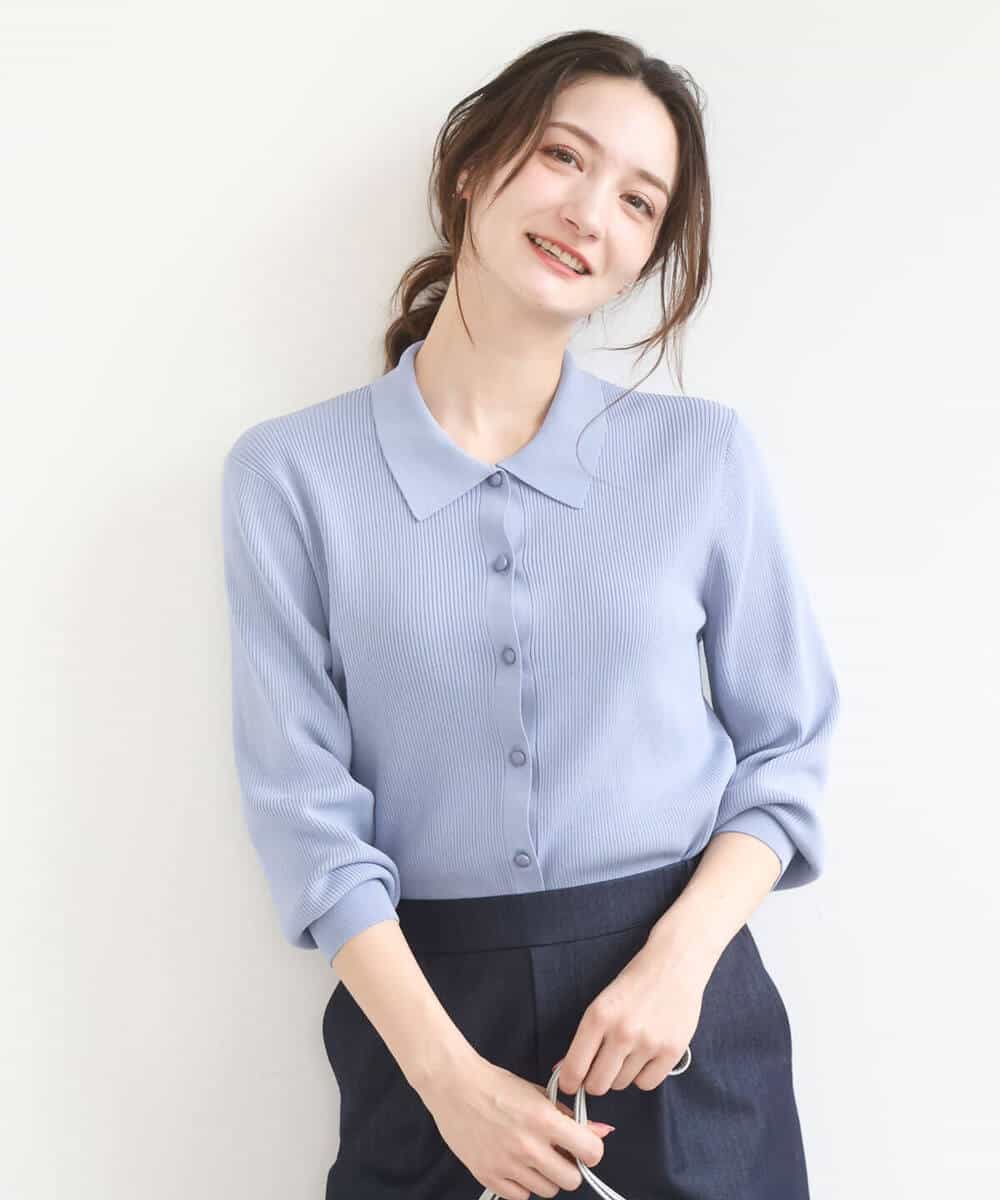 FKSGD31150 MK MICHEL KLEIN(MK ミッシェルクラン) 衿付きニットプルオーバー/洗える ライトブルー