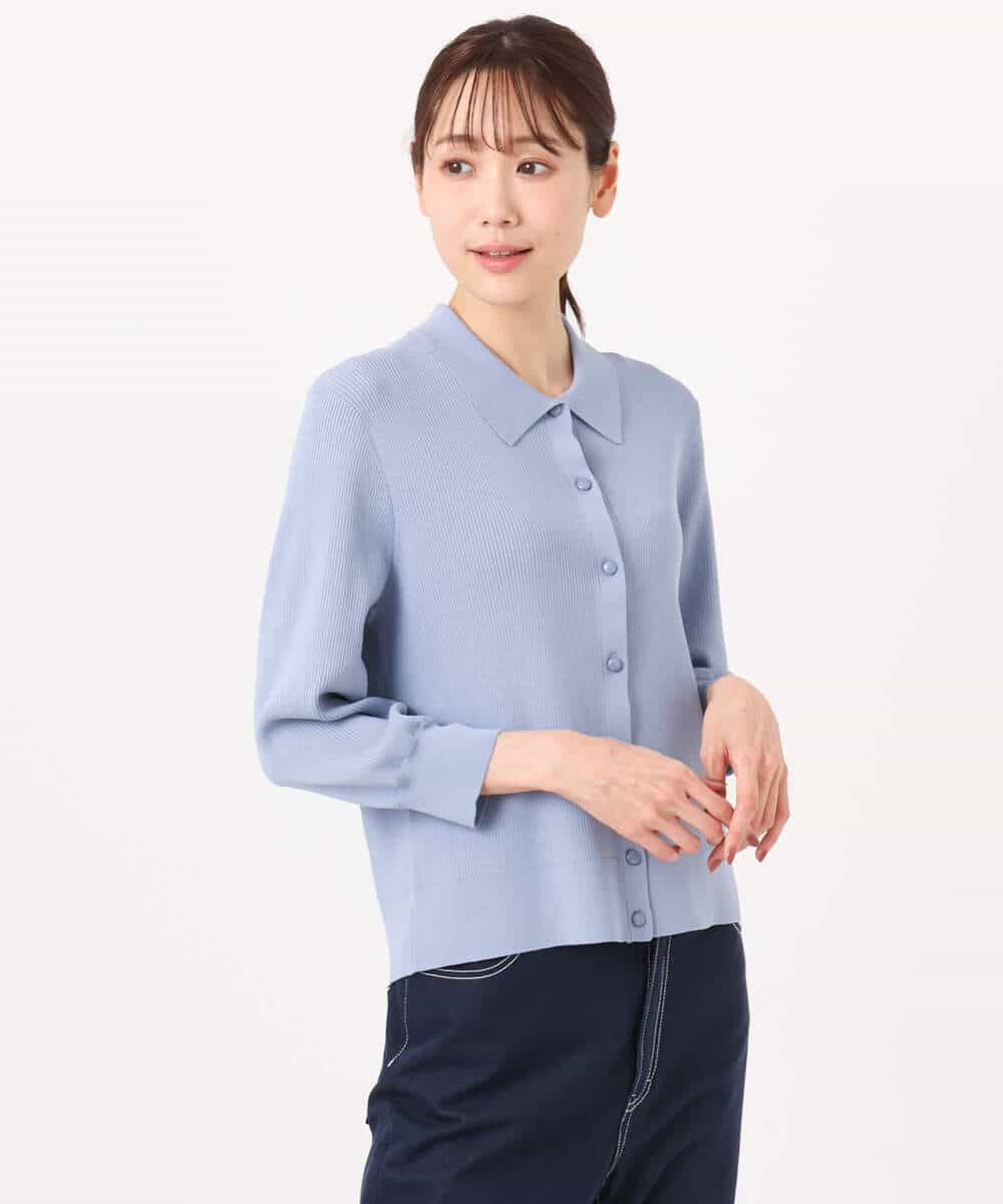 FKSGD31150 MK MICHEL KLEIN(MK ミッシェルクラン) 衿付きニットプルオーバー/洗える ライトブルー