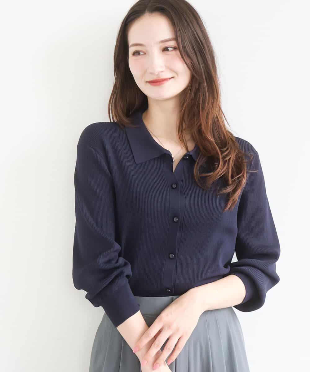 FKSGD31150 MK MICHEL KLEIN(MK ミッシェルクラン) 衿付きニットプルオーバー/洗える ネイビー