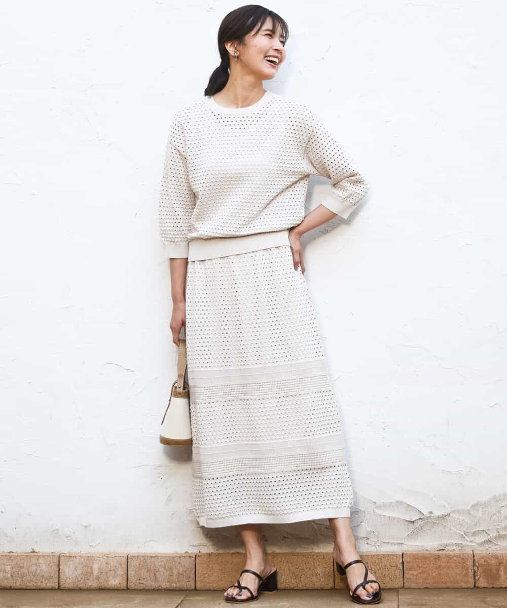 FKSGD32150 MK MICHEL KLEIN(MK ミッシェルクラン) アイレット編みニット/前後2way/洗える ピンク