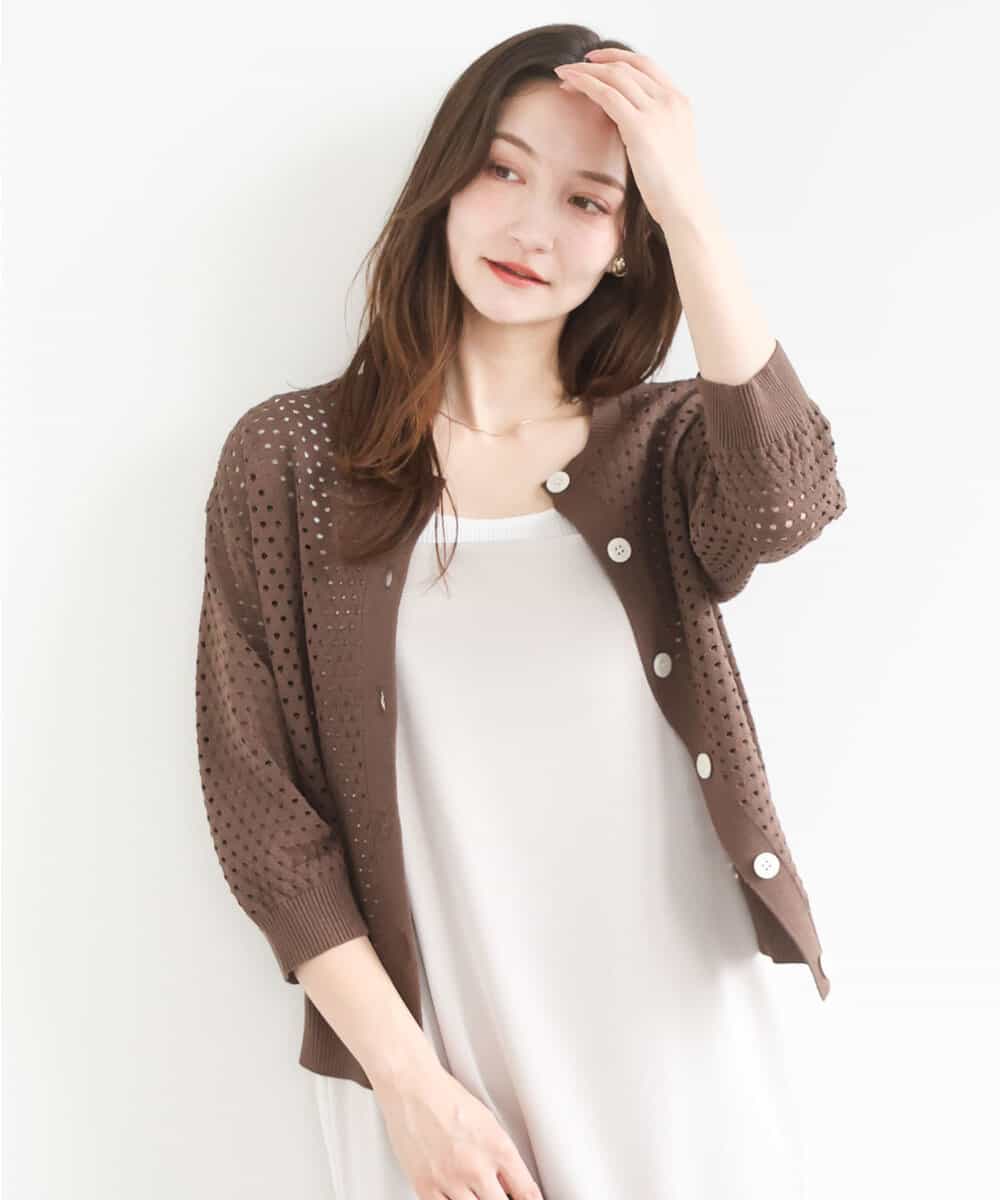 FKSGD32150 MK MICHEL KLEIN(MK ミッシェルクラン) アイレット編みニット/前後2way/洗える ブラウン