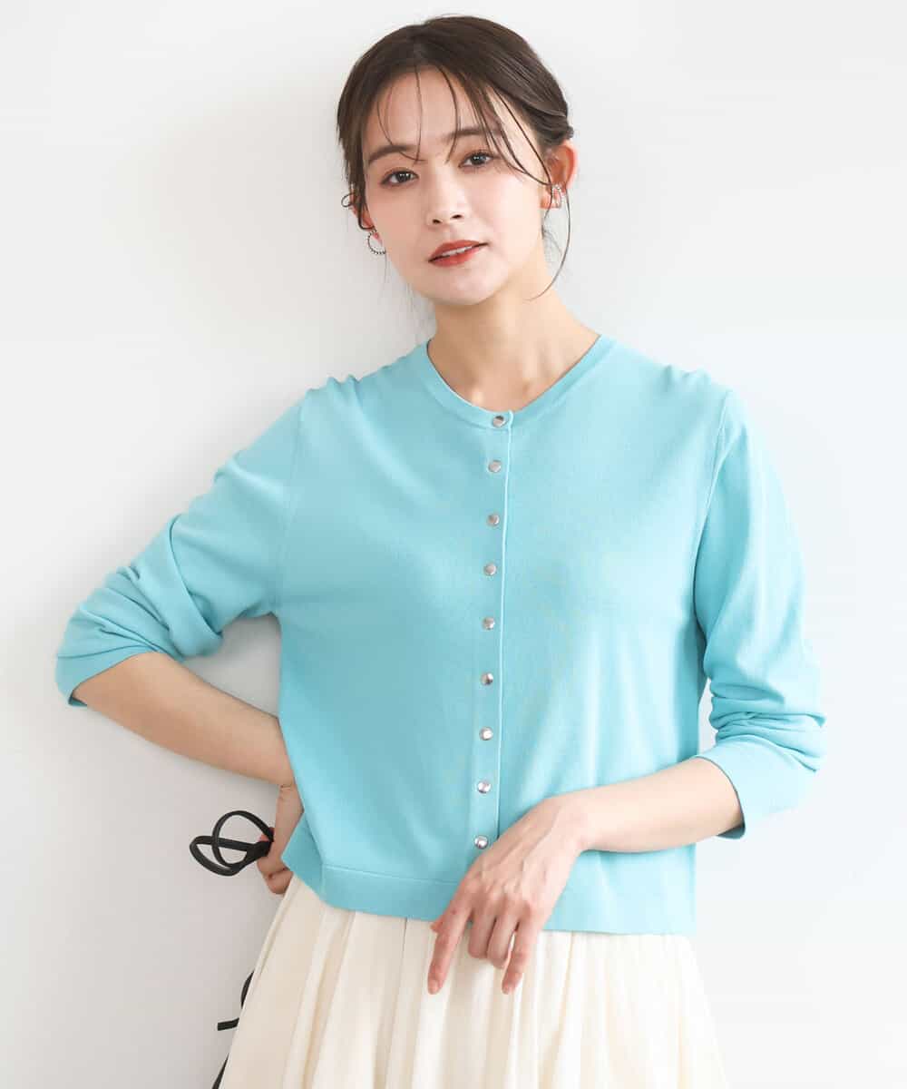 FKSGD40140 MK MICHEL KLEIN(MK ミッシェルクラン) [UVカット/接触冷感/洗える]ドット釦ニットカーディガン ターコイズ