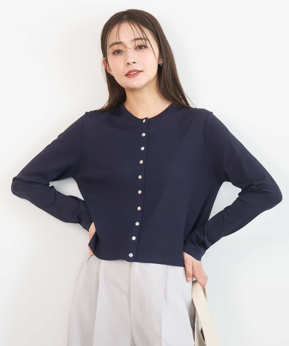 FKSGD40140 MK MICHEL KLEIN(MK ミッシェルクラン) [UVカット/接触冷感/洗える]ドット釦ニットカーディガン ネイビー