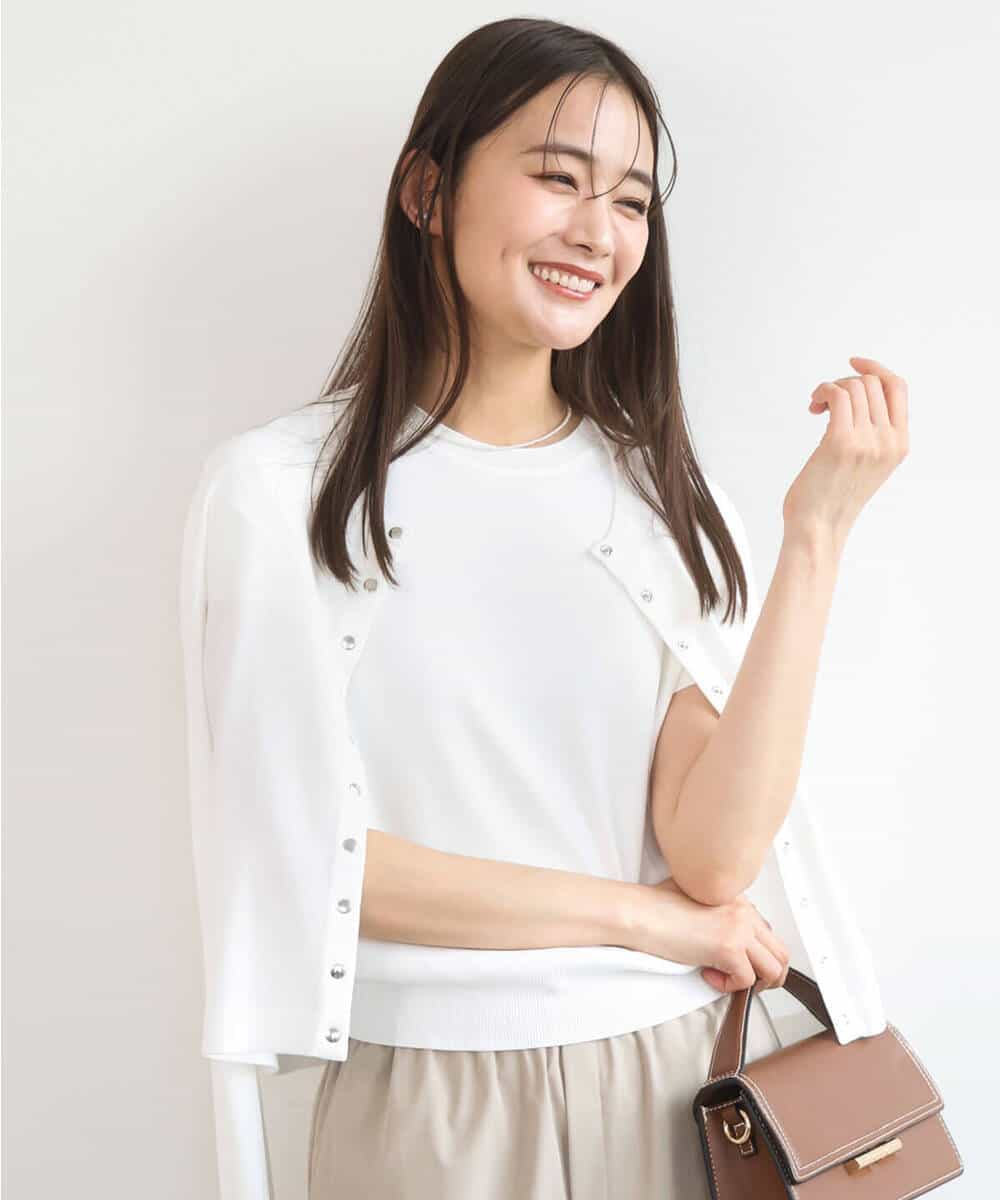 FKSGD40140 MK MICHEL KLEIN(MK ミッシェルクラン) [UVカット/接触冷感/洗える]ドット釦ニットカーディガン ネイビー