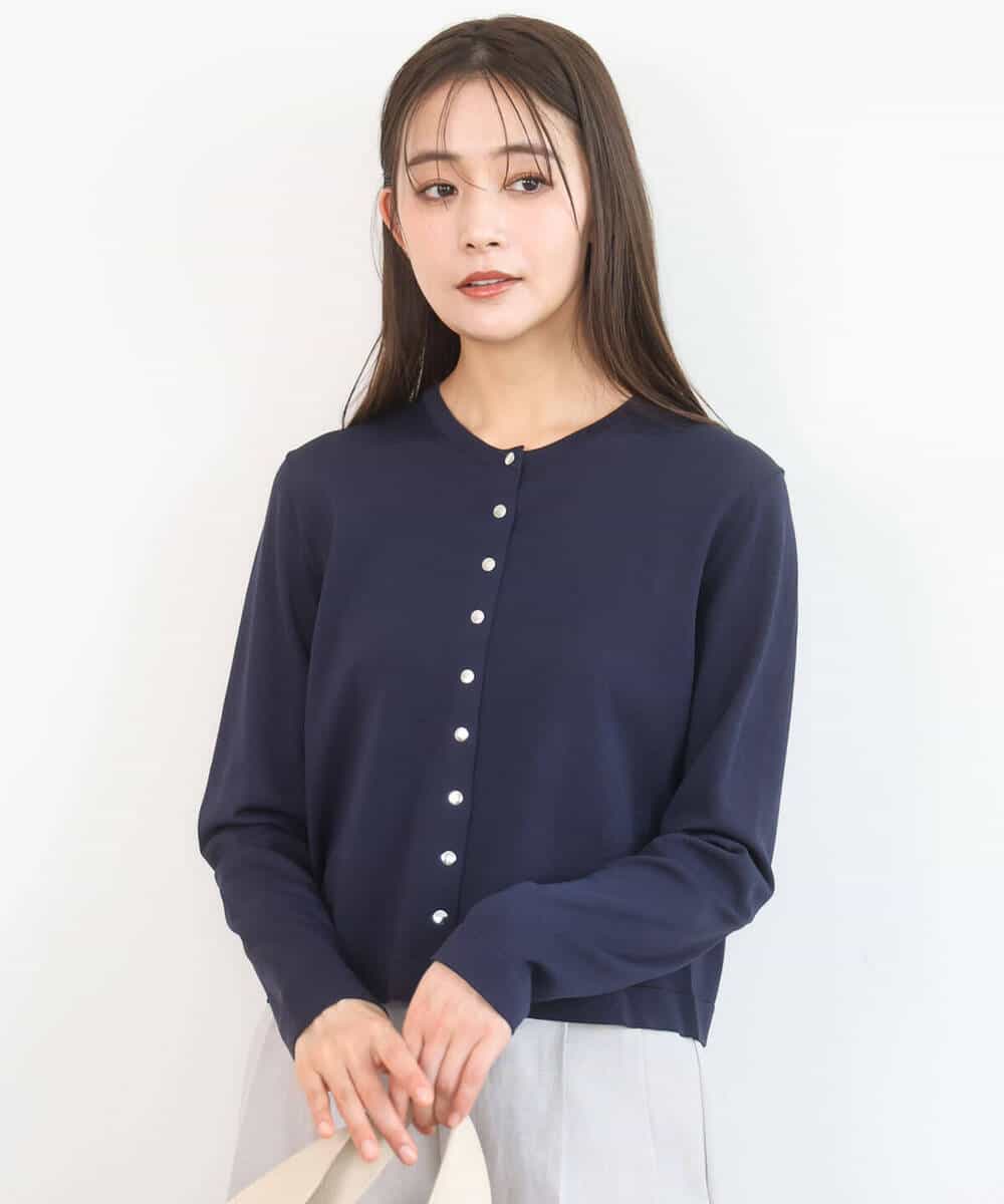 FKSGD40140 MK MICHEL KLEIN(MK ミッシェルクラン) [UVカット/接触冷感/洗える]ドット釦ニットカーディガン ネイビー