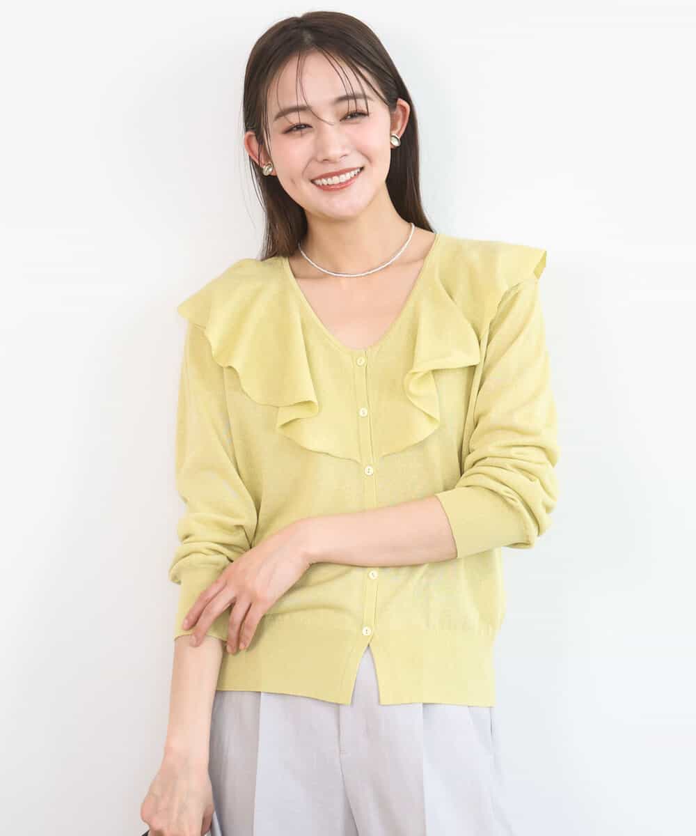 FKSGD41160 MK MICHEL KLEIN(MK ミッシェルクラン) ラッフルフリルデザインカーディガン/接触冷感/UVカット/洗える イエロー