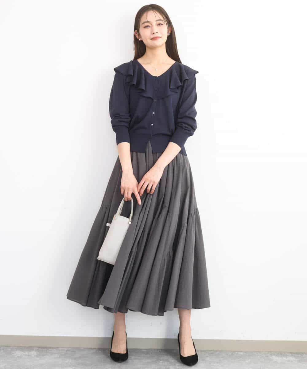 FKSGD41160 MK MICHEL KLEIN(MK ミッシェルクラン) ラッフルフリルデザインカーディガン/接触冷感/UVカット/洗える イエロー