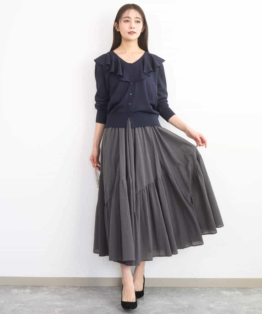 FKSGD41160 MK MICHEL KLEIN(MK ミッシェルクラン) ラッフルフリルデザインカーディガン/接触冷感/UVカット/洗える イエロー