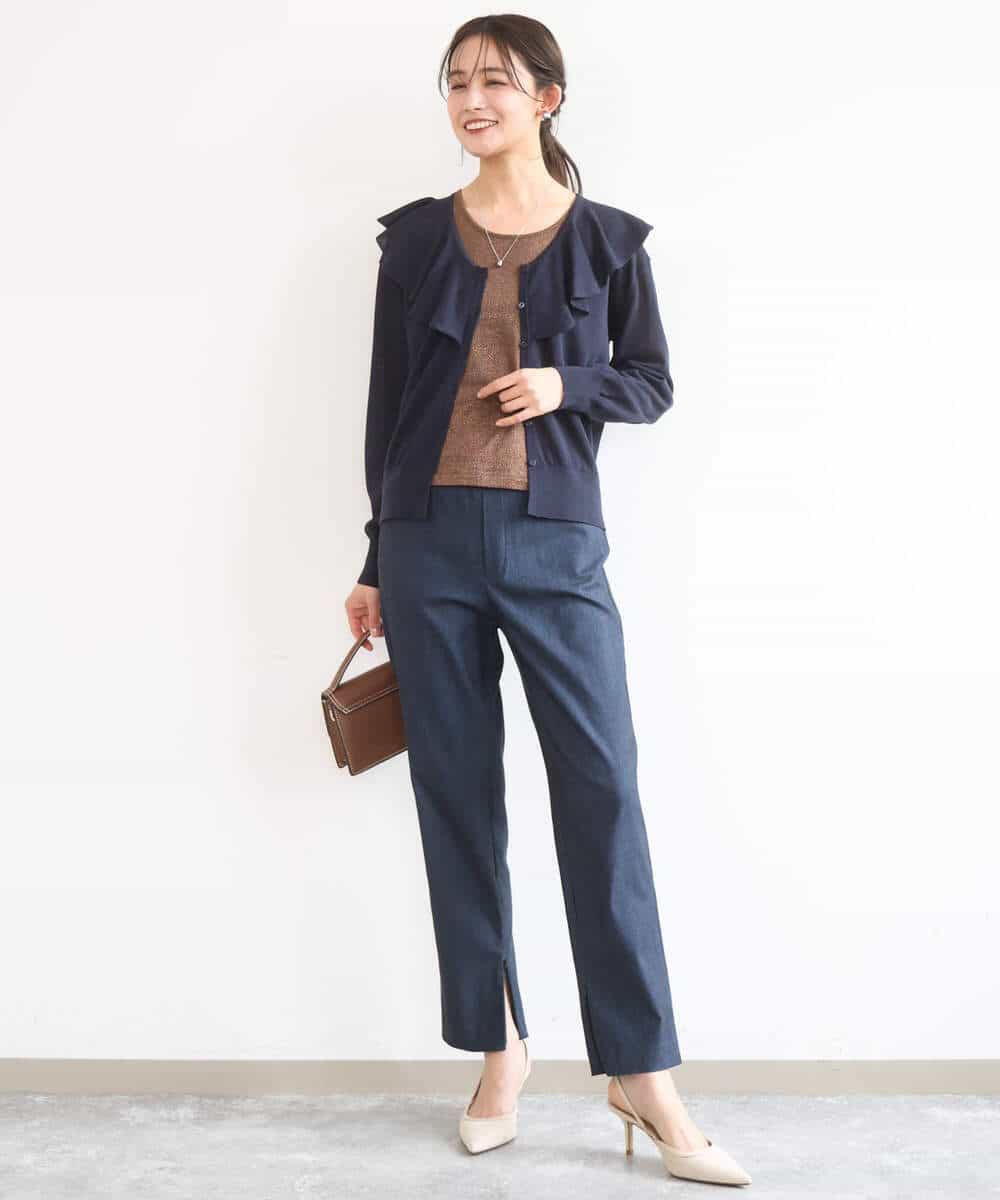 FKSGD41160 MK MICHEL KLEIN(MK ミッシェルクラン) ラッフルフリルデザインカーディガン/接触冷感/UVカット/洗える イエロー