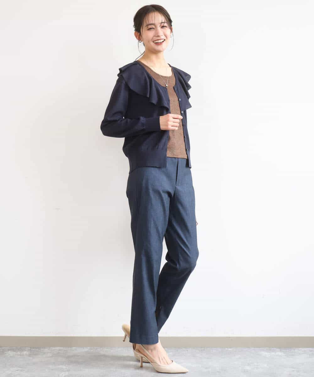 FKSGD41160 MK MICHEL KLEIN(MK ミッシェルクラン) ラッフルフリルデザインカーディガン/接触冷感/UVカット/洗える イエロー