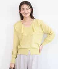 FKSGD41160 MK MICHEL KLEIN(MK ミッシェルクラン) ラッフルフリルデザインカーディガン/接触冷感/UVカット/洗える イエロー