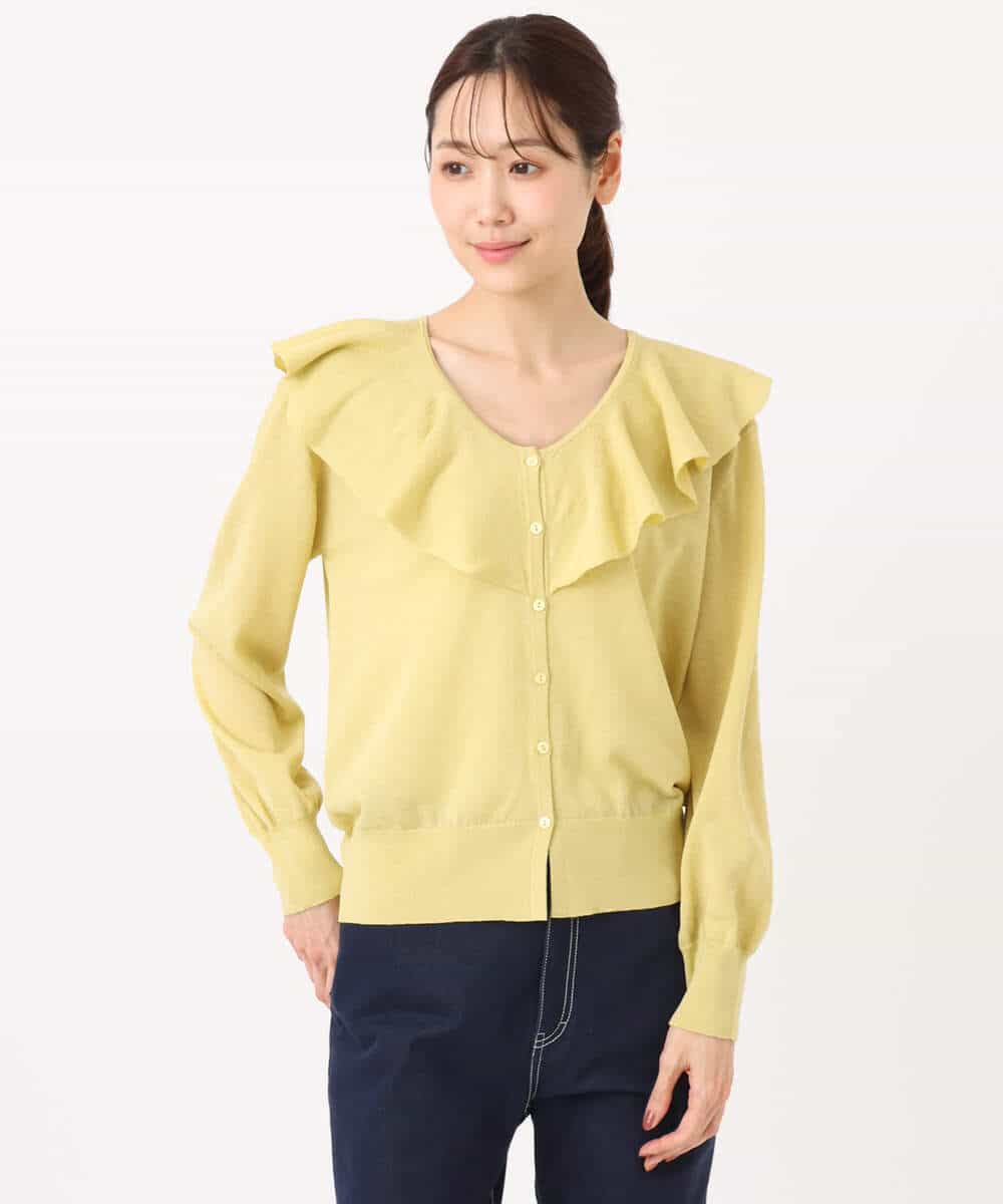 FKSGD41160 MK MICHEL KLEIN(MK ミッシェルクラン) ラッフルフリルデザインカーディガン/接触冷感/UVカット/洗える イエロー